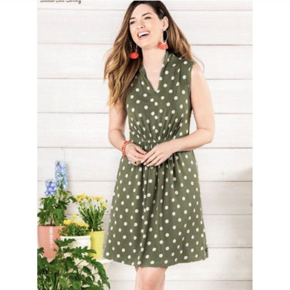 Matilda Jane Dot Your I's Dress Womens XS Sleeveless Knee Length Green Polka Dot